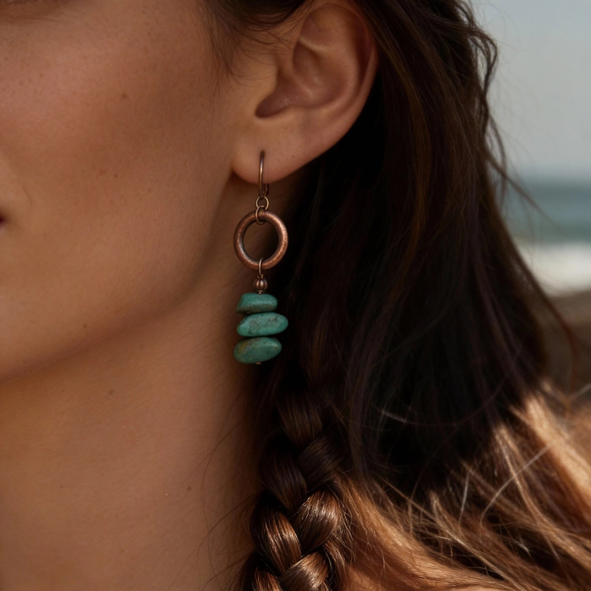 Natural Turquoise Stacked Gemstone Earrings