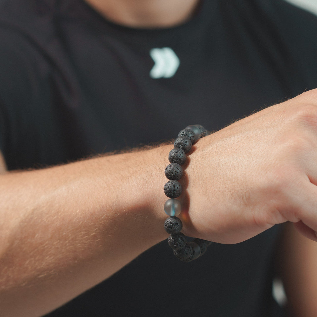 Black Lava and Glass Bead Stretch Bracelet - Aurelia Sky