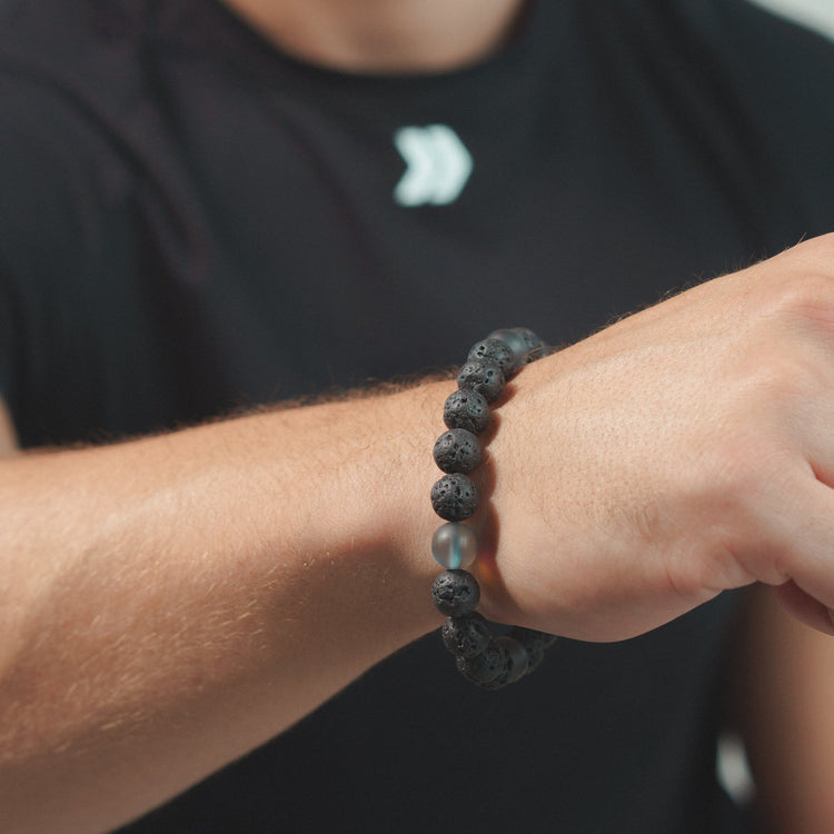 Black Lava and Glass Bead Stretch Bracelet - Aurelia Sky