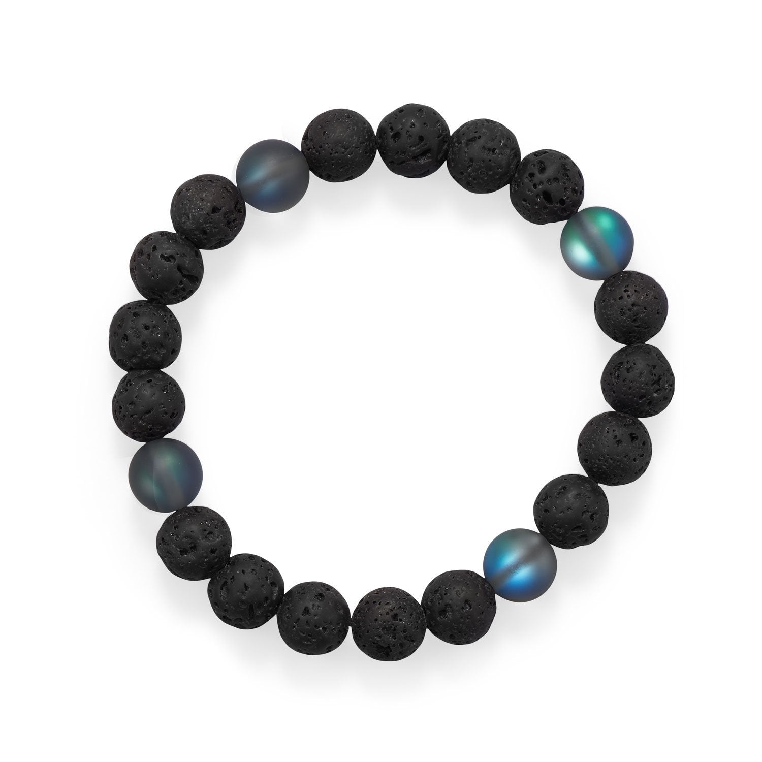 Black Lava and Glass Bead Stretch Bracelet - Aurelia Sky