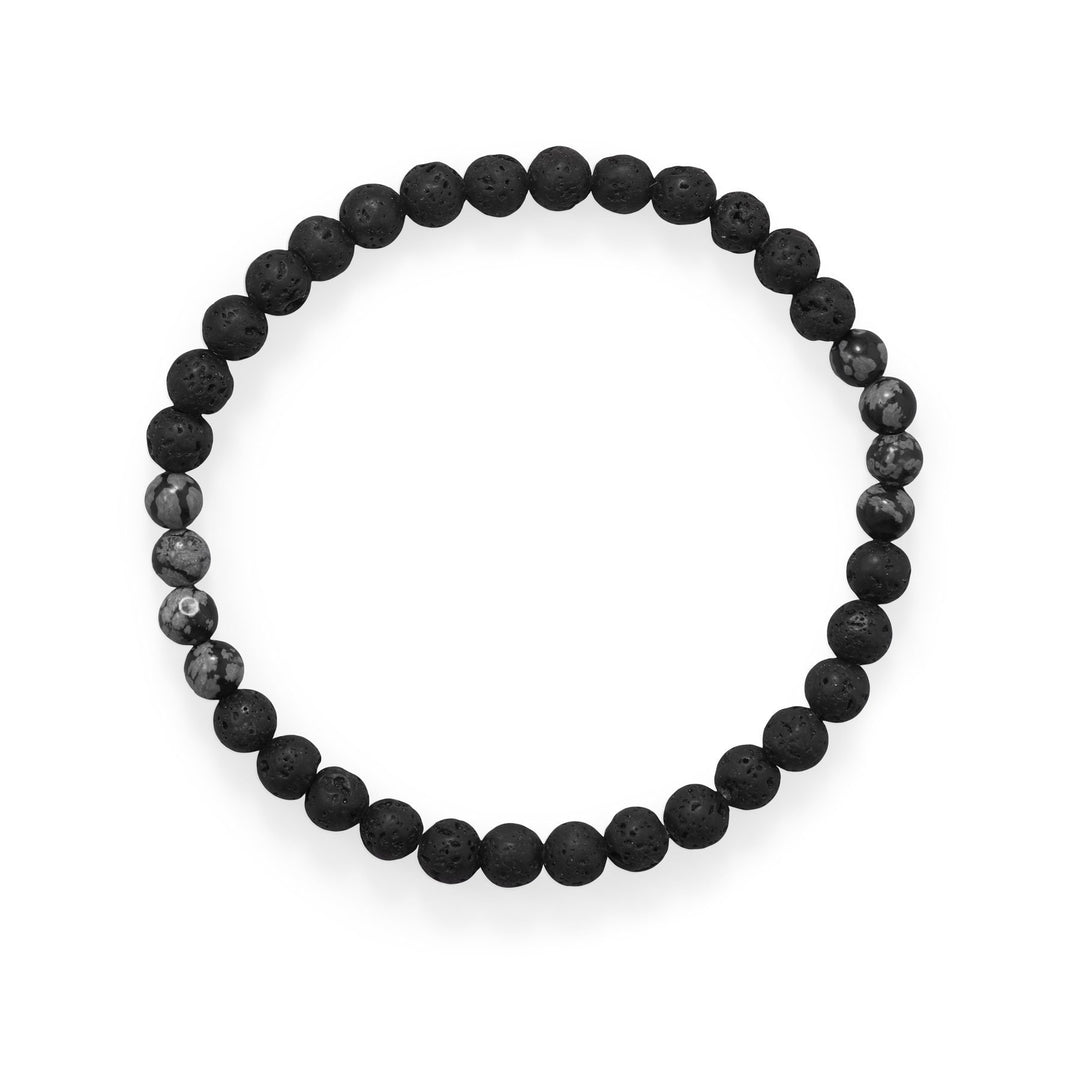 Black Lava and Snowflake Obsidian Stretch Bracelet - Aurelia Sky