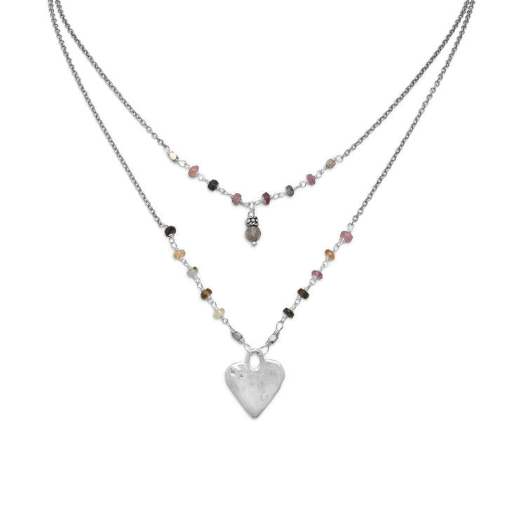 Heart and Stone Layered Necklace - Aurelia Sky