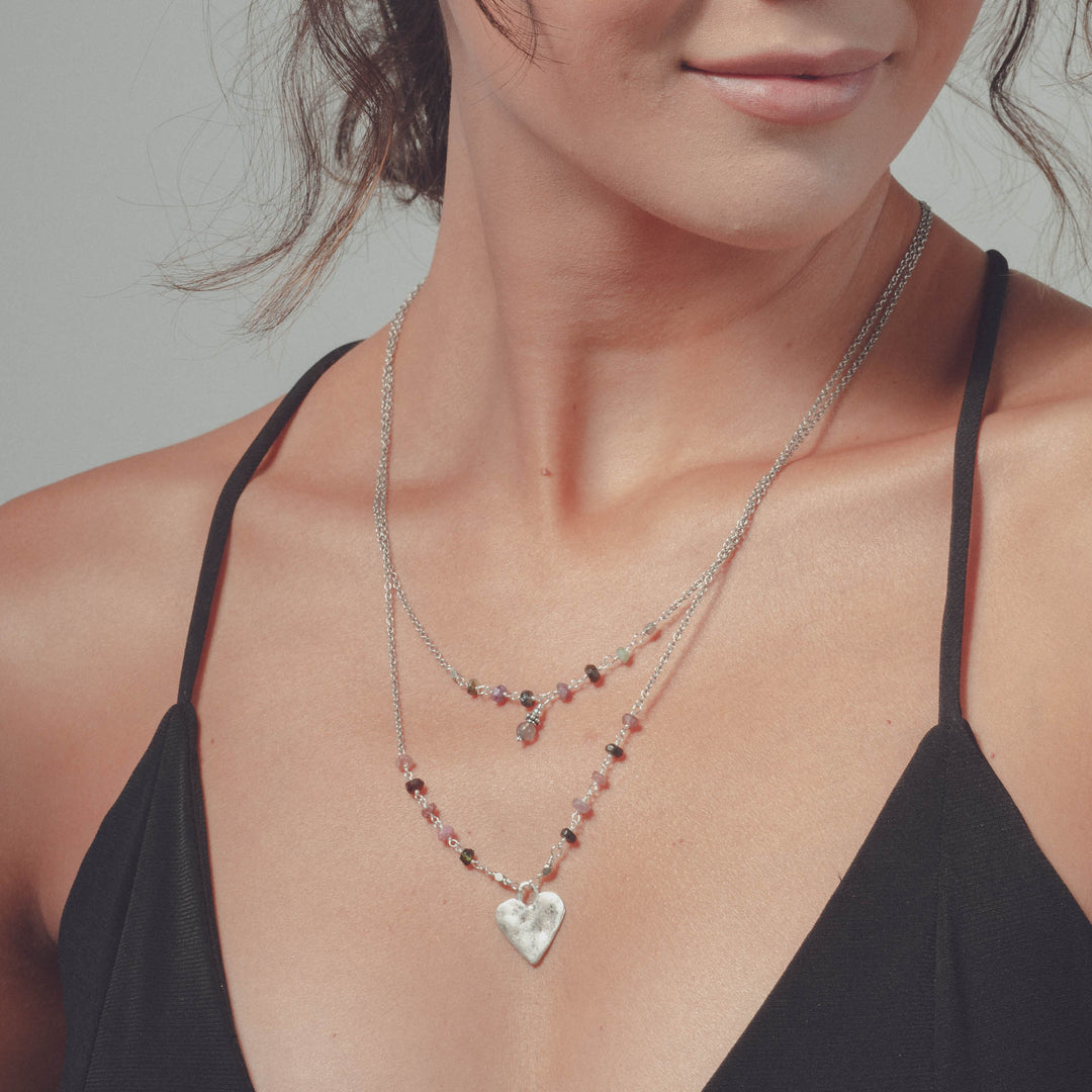 Heart and Stone Layered Necklace - Aurelia Sky