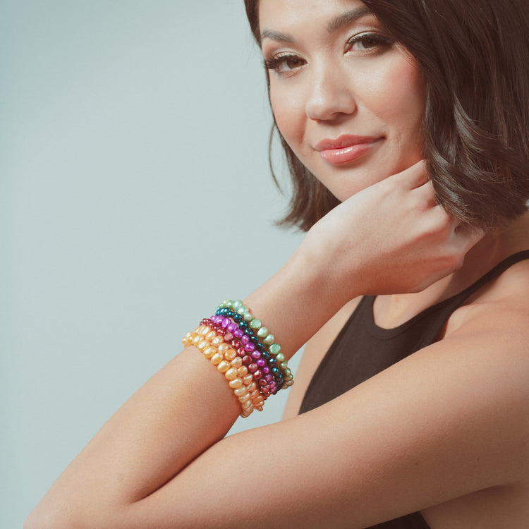 Rainbow Cultured Freshwater Pearl Bracelet Set - Aurelia Sky