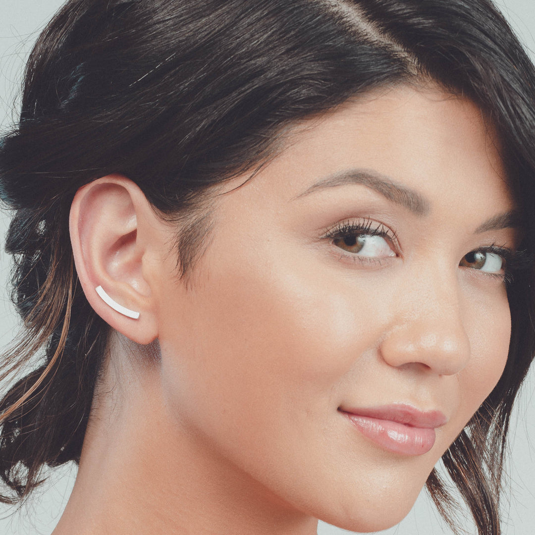 Rhodium Plated Curved Bar Ear Climbers - Aurelia Sky