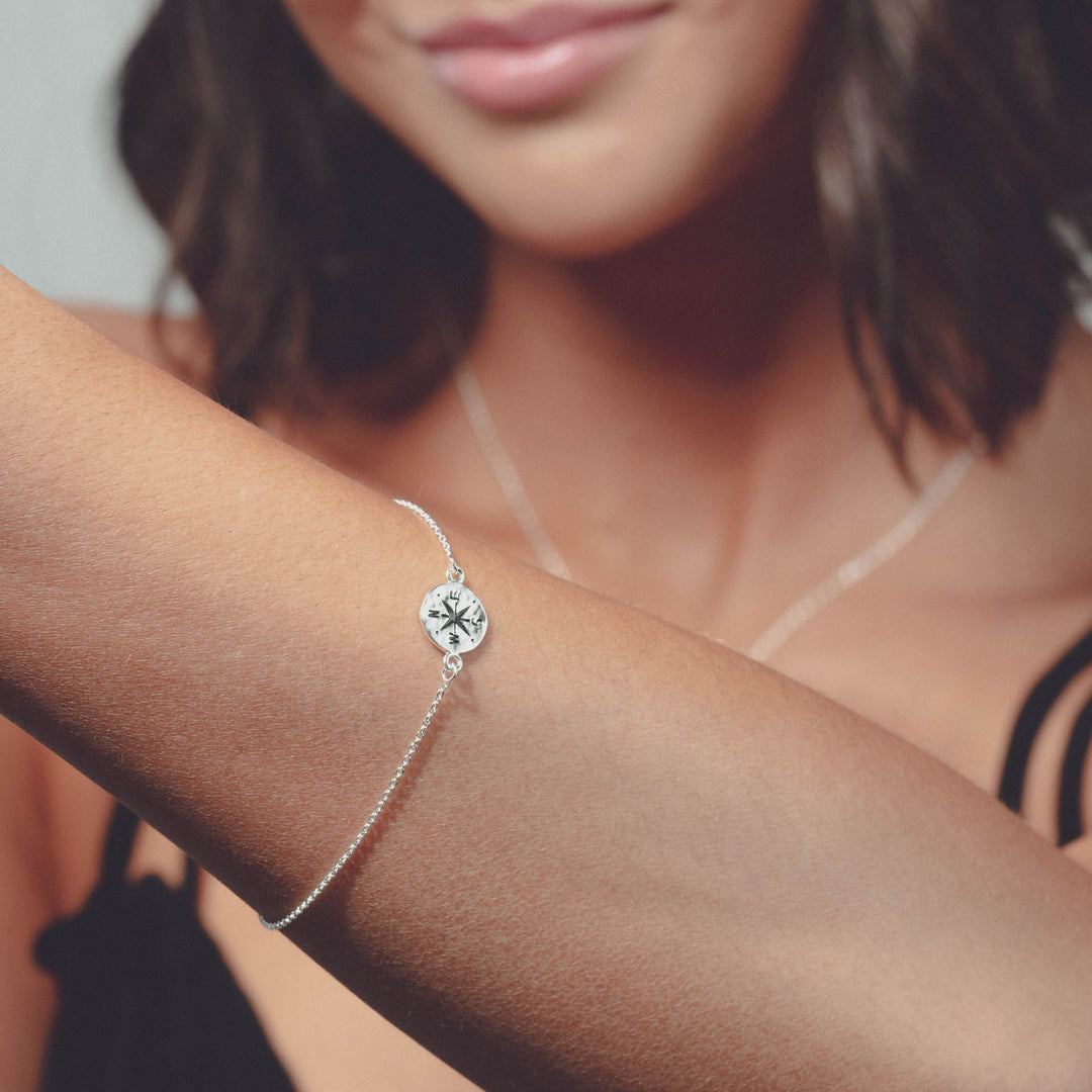 Silver Compass Bracelet - Aurelia Sky